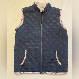 Bella Bliss Trim Puffer Vest in Navy with Plaid Print and Fleece Lining